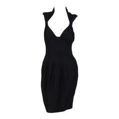 Vintage 1990s Fendi black linen sweetheart neckline dress