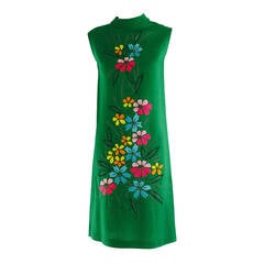 1960s colourful Madeira applique linen shift dress