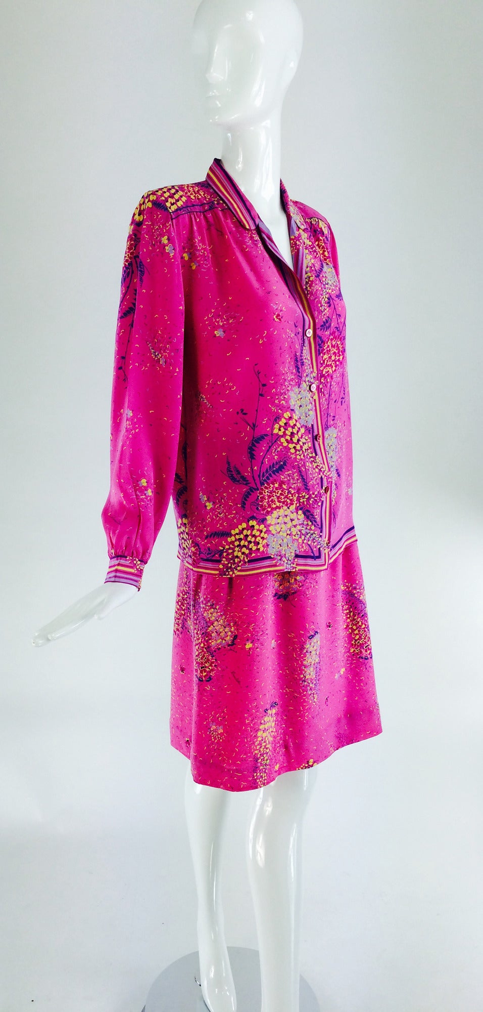 Women's 1980s Domitilla of Firenze Italy silk print top & skirt set