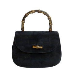 Vintage Gucci mini bamboo handle handbag in black suede