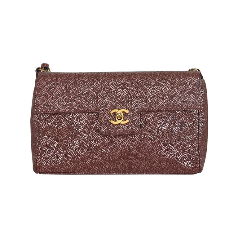 Chanel brown & silver caviar single flap handbag