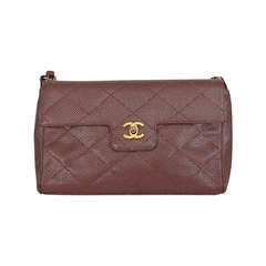 Chanel brown & silver caviar single flap handbag