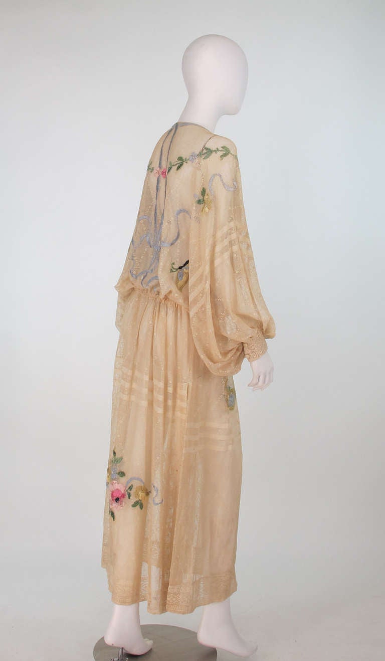 1920s Aesthetic movement embroidered net dress at 1stdibs