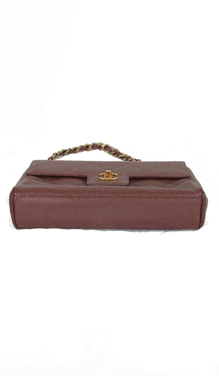 Chanel brown & silver caviar single flap handbag 3
