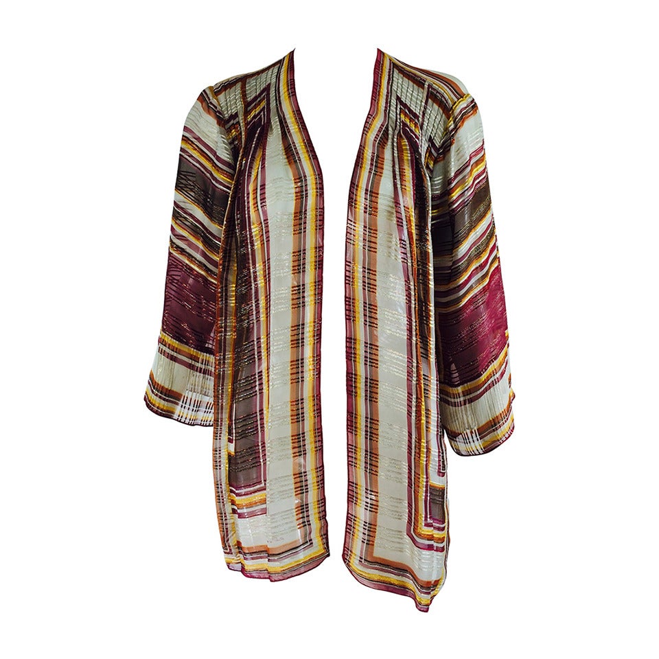 1970s Oscar de la Renta sheer silk metallic jacket