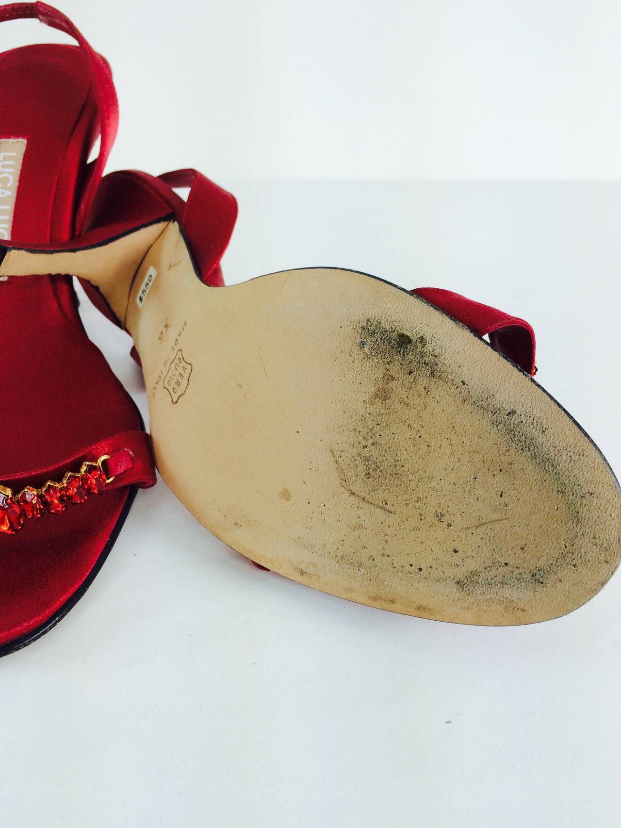 Women's Luca Luca red silk & marquise ruby jewel evening high heel sandals