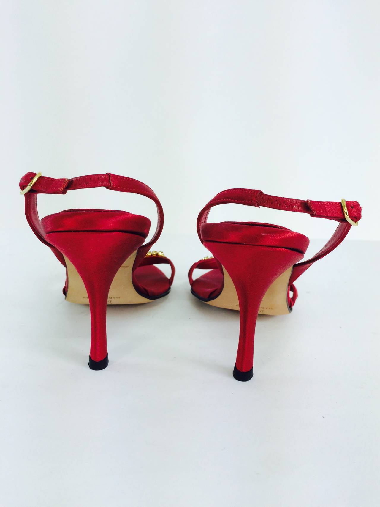 Red Luca Luca red silk & marquise ruby jewel evening high heel sandals