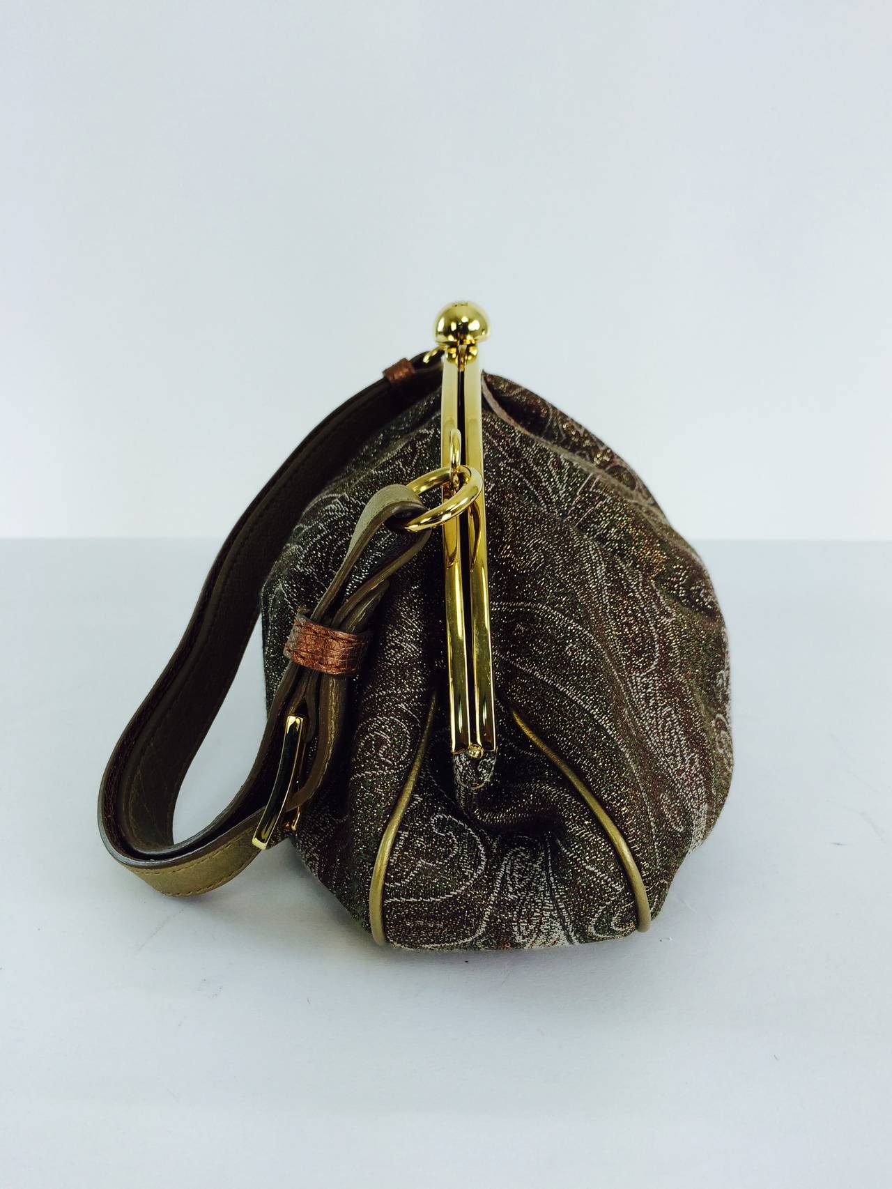 Black Etro metallic paisley gold frame handbag