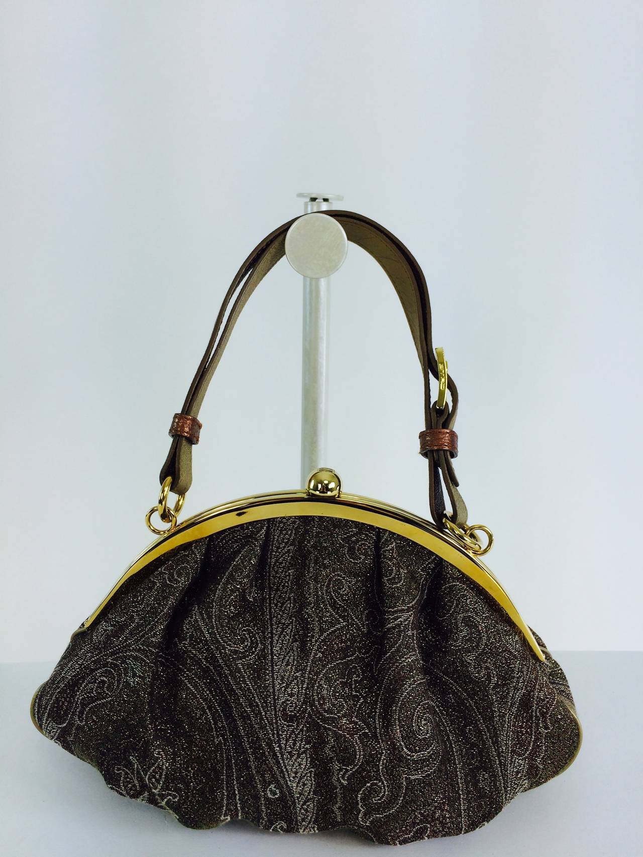 Etro metallic paisley gold frame handbag 5