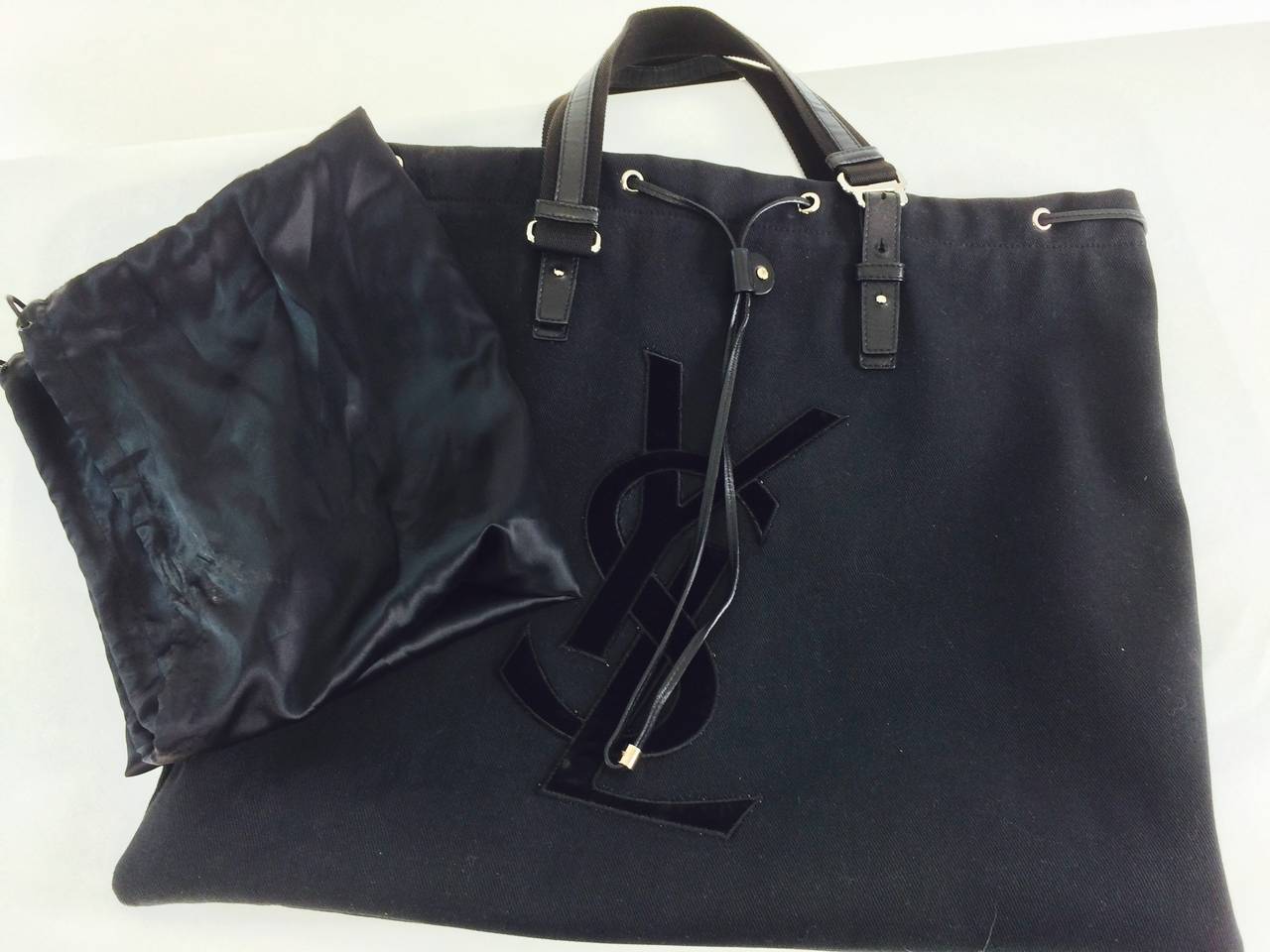 YSL Yves St Laurent black canvas & leather tote bag 3