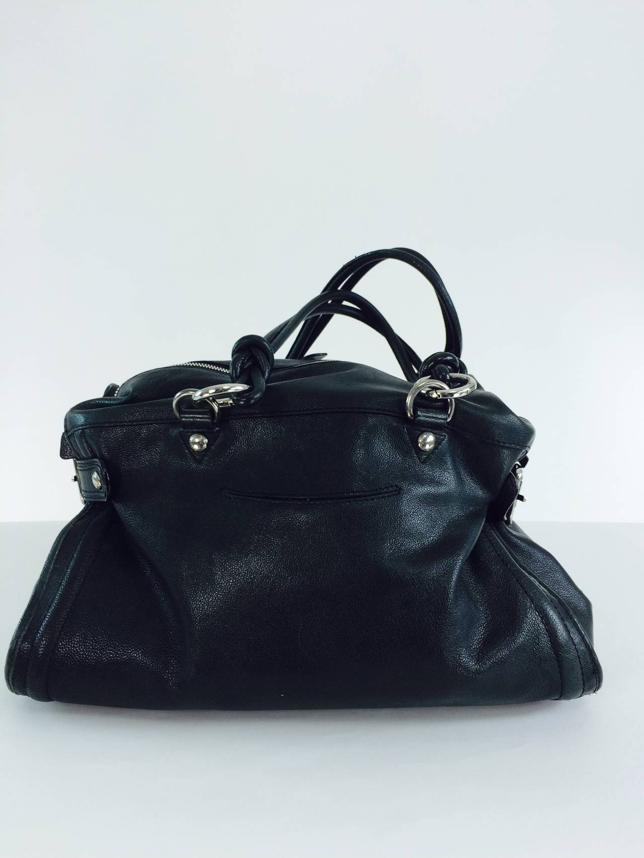 Costume National black leather double handle satchel handbag For Sale ...