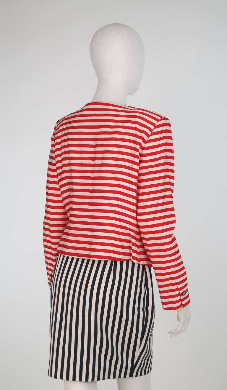 1980s Moschino red/black/white stripe skirt set For Sale at 1stDibs