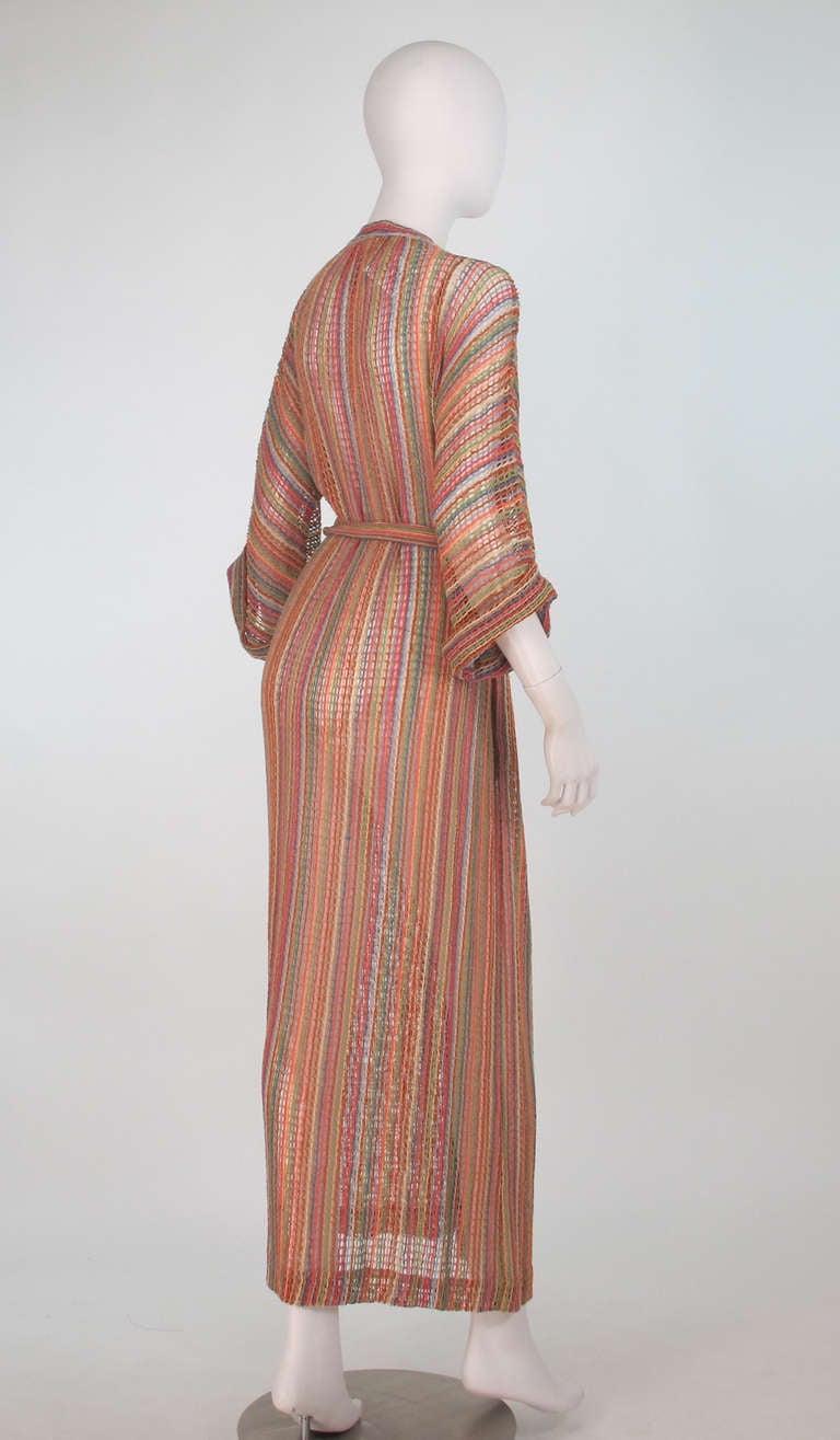 1970s Missoni coloured string crochet maxi wrap coat In Excellent Condition In West Palm Beach, FL