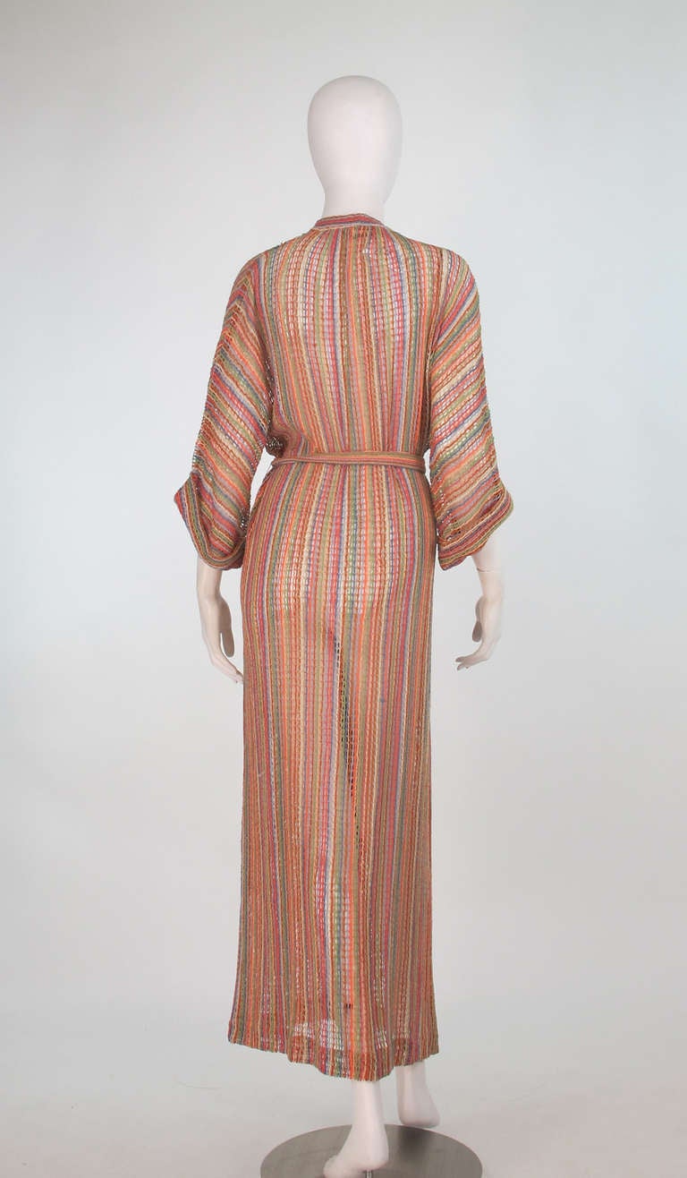 Women's 1970s Missoni coloured string crochet maxi wrap coat