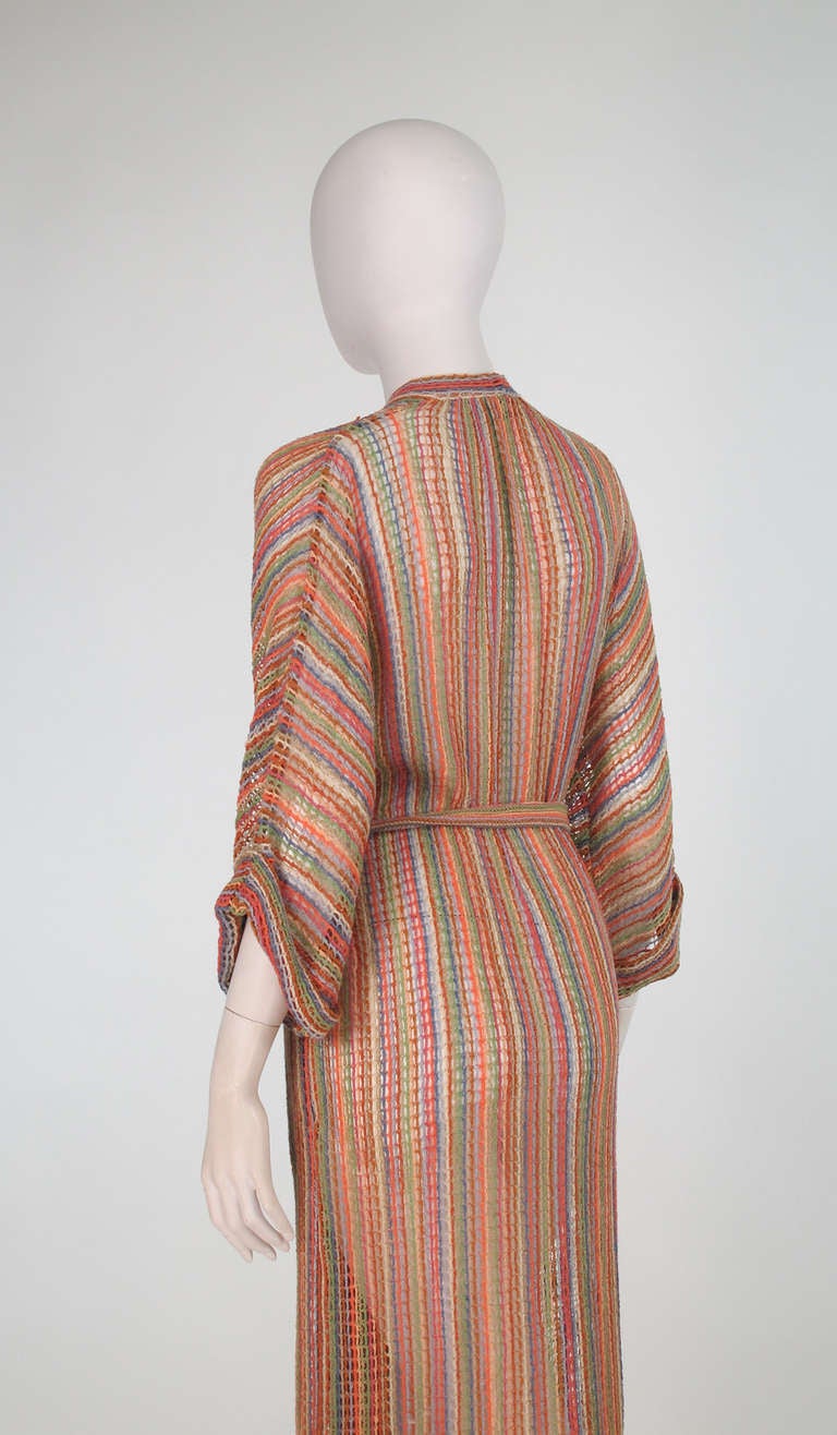 1970s Missoni coloured string crochet maxi wrap coat 1