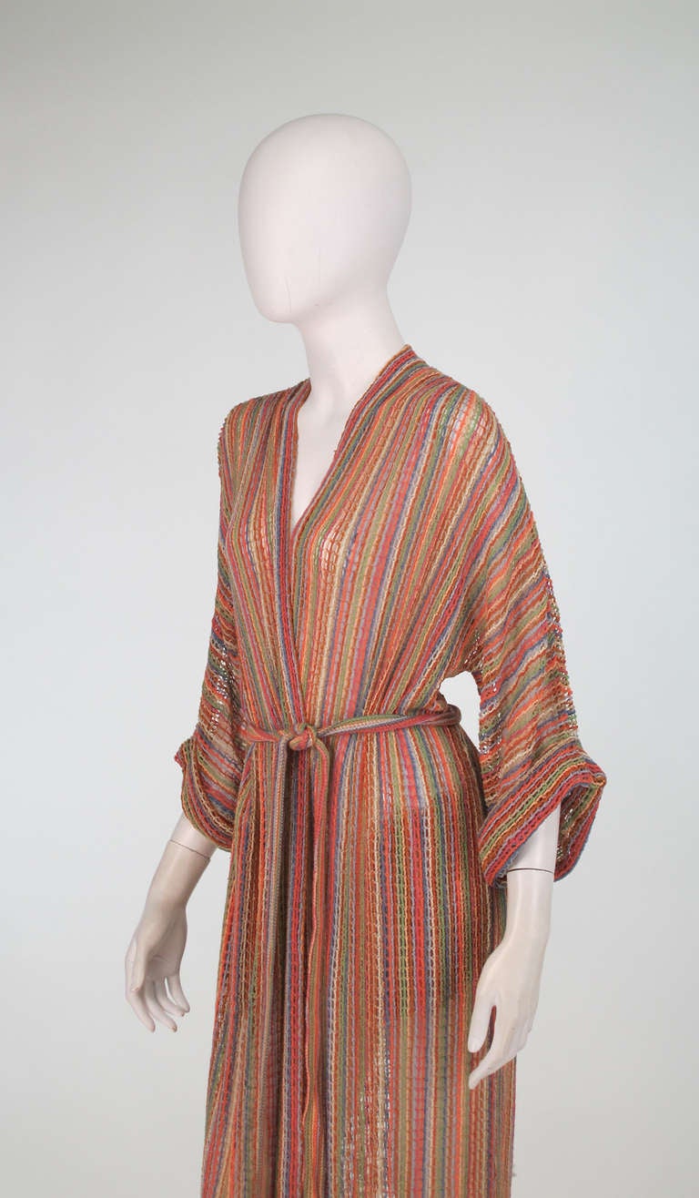 1970s Missoni coloured string crochet maxi wrap coat 2