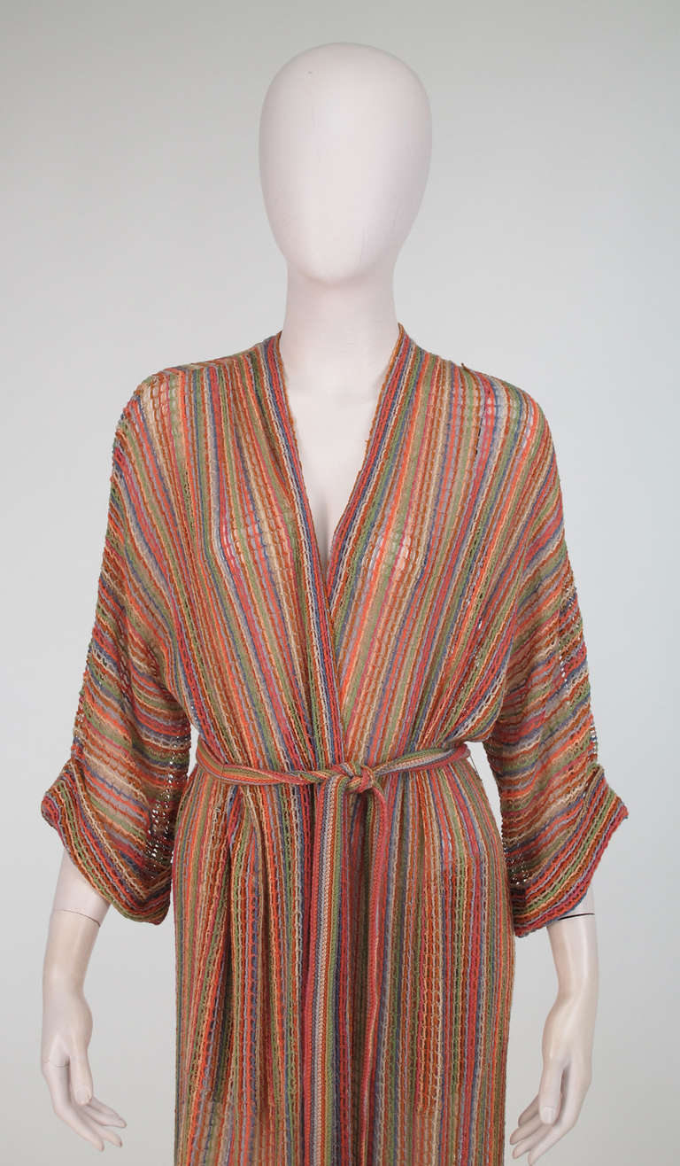 1970s Missoni coloured string crochet maxi wrap coat 3