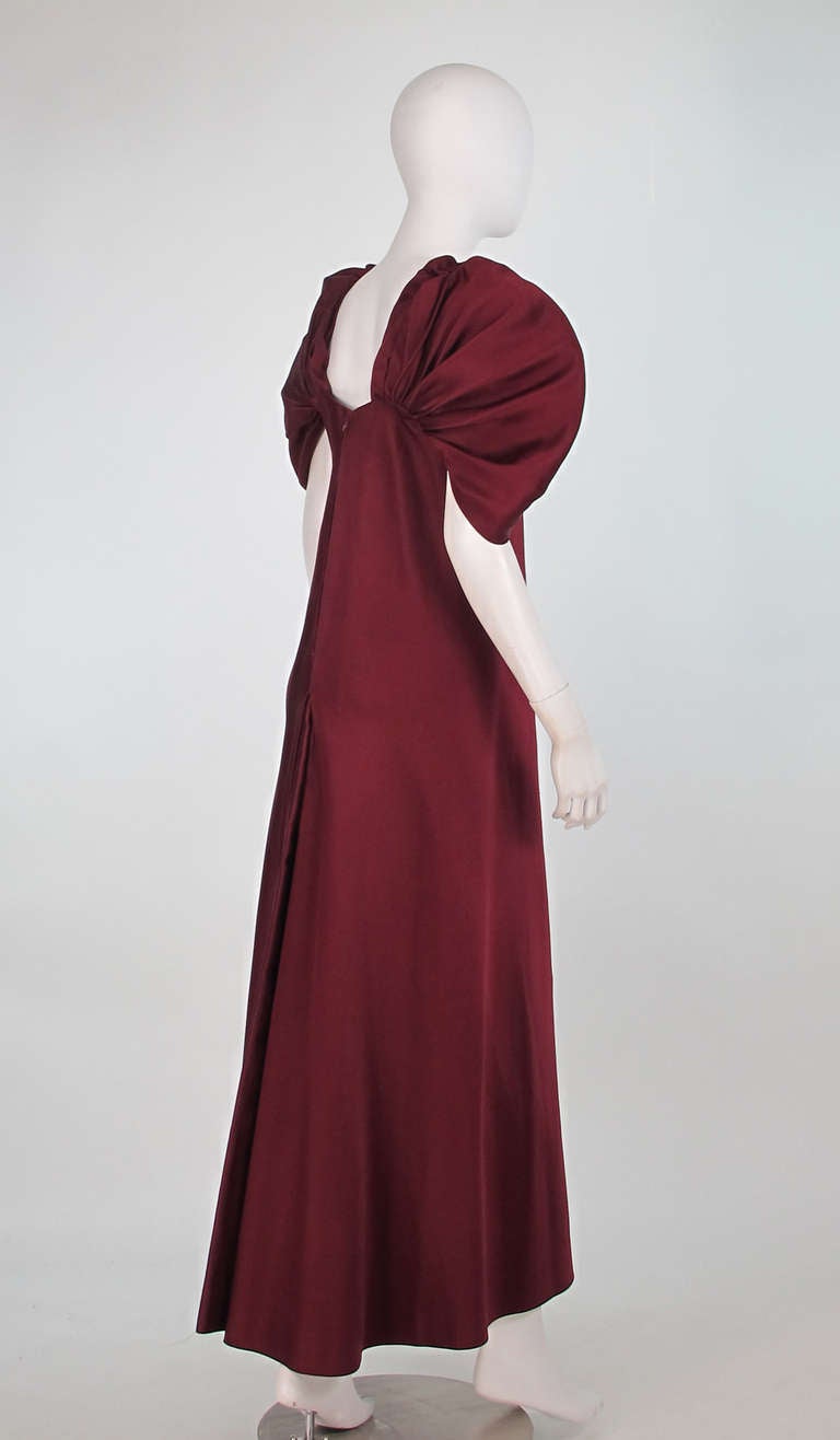 1960s Stavropoulos garnet silk renaissance inspired evening gown In Excellent Condition In West Palm Beach, FL
