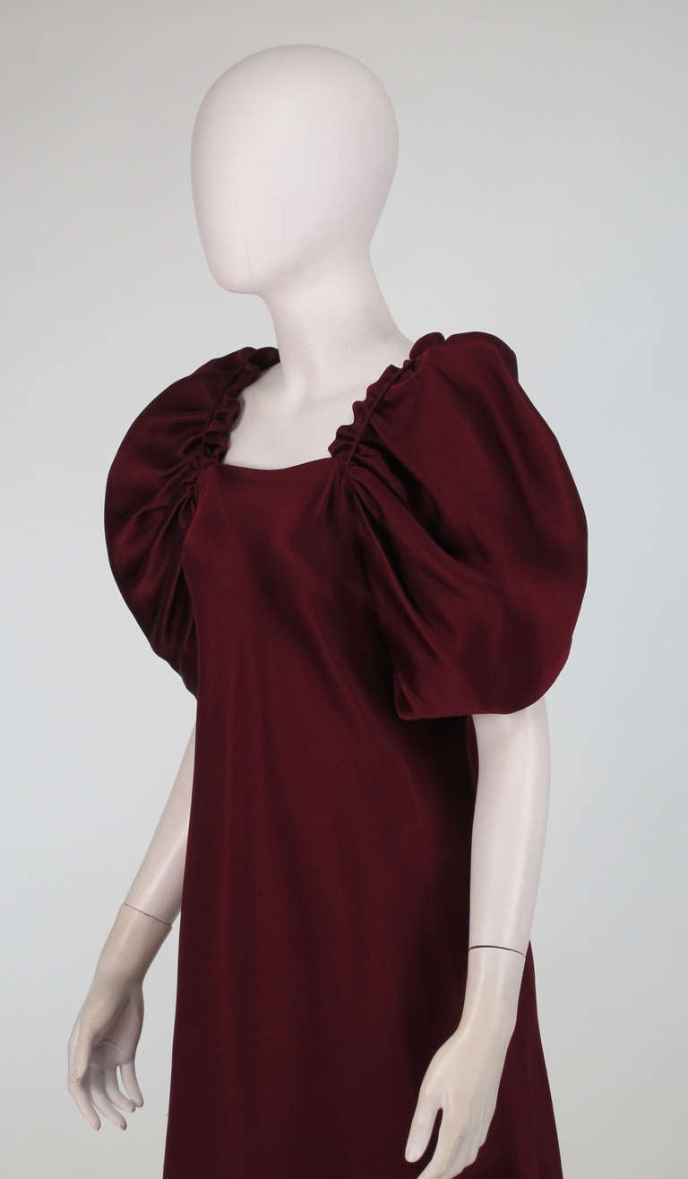 1960s Stavropoulos garnet silk renaissance inspired evening gown 2