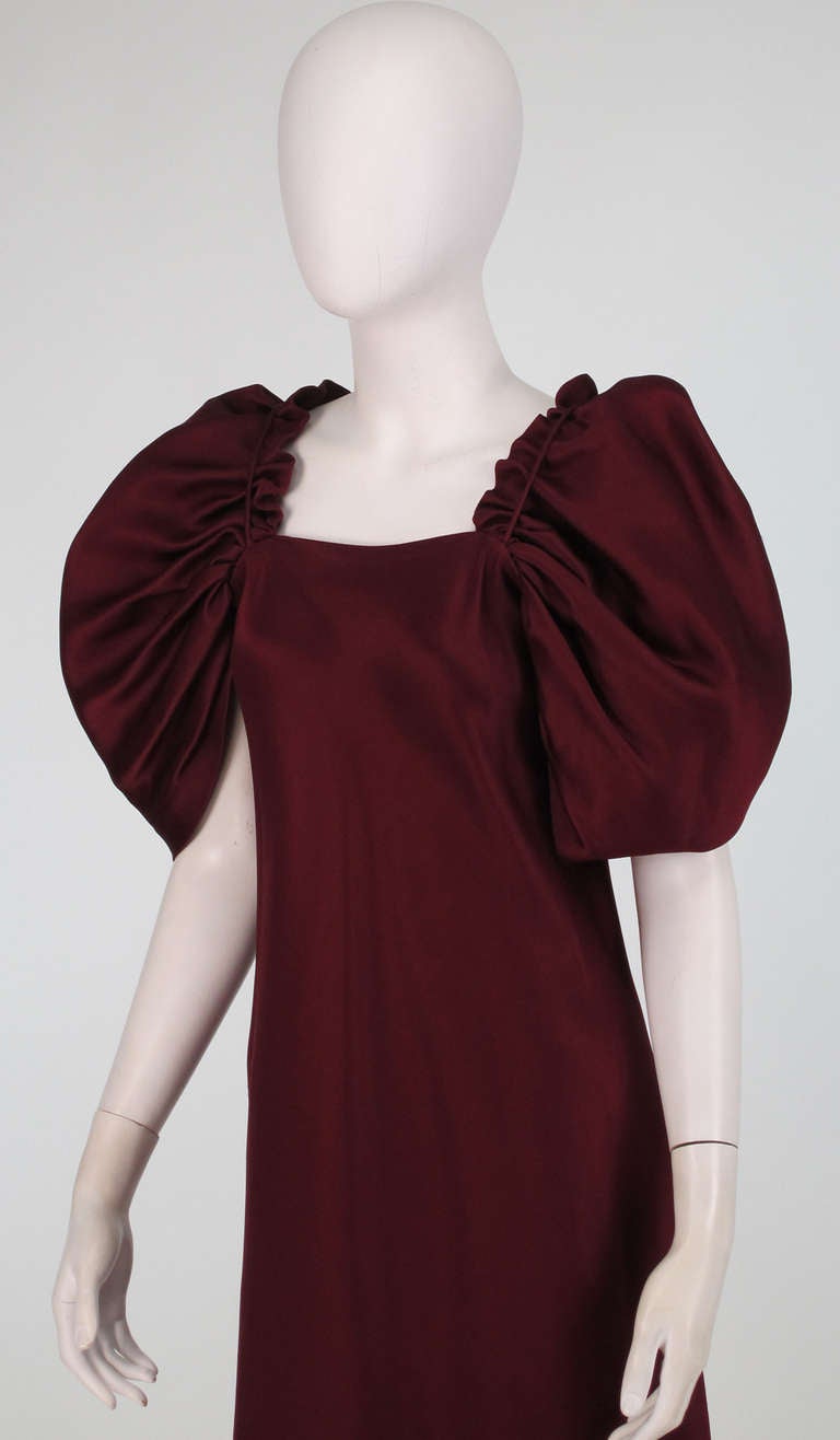 1960s Stavropoulos garnet silk renaissance inspired evening gown 3