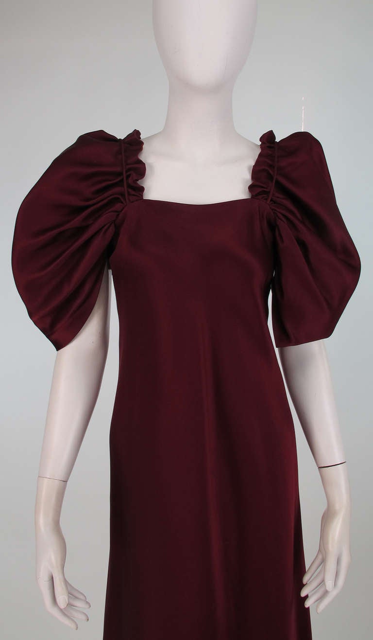 1960s Stavropoulos garnet silk renaissance inspired evening gown 4