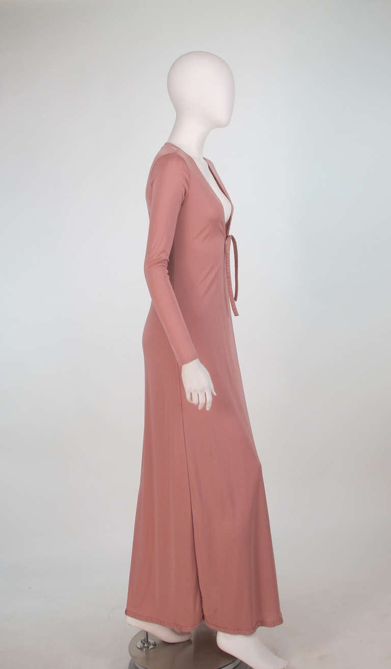 Women's 1970s John Kloss nude plunge front at home gown