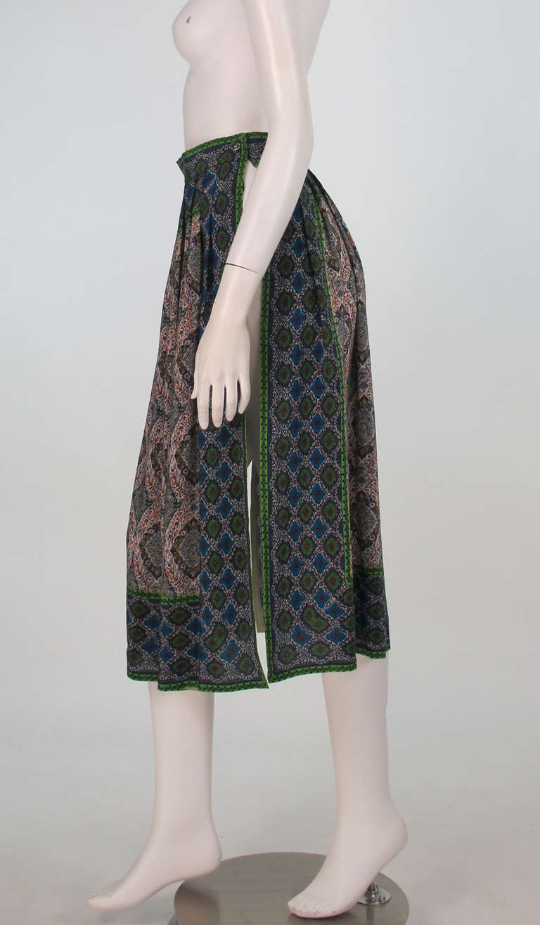 1960s J.Tiktiner mix silk print tabbard skirt In Excellent Condition In West Palm Beach, FL
