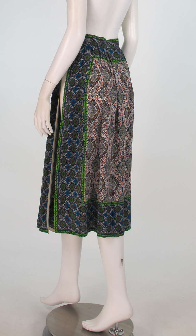 Women's 1960s J.Tiktiner mix silk print tabbard skirt