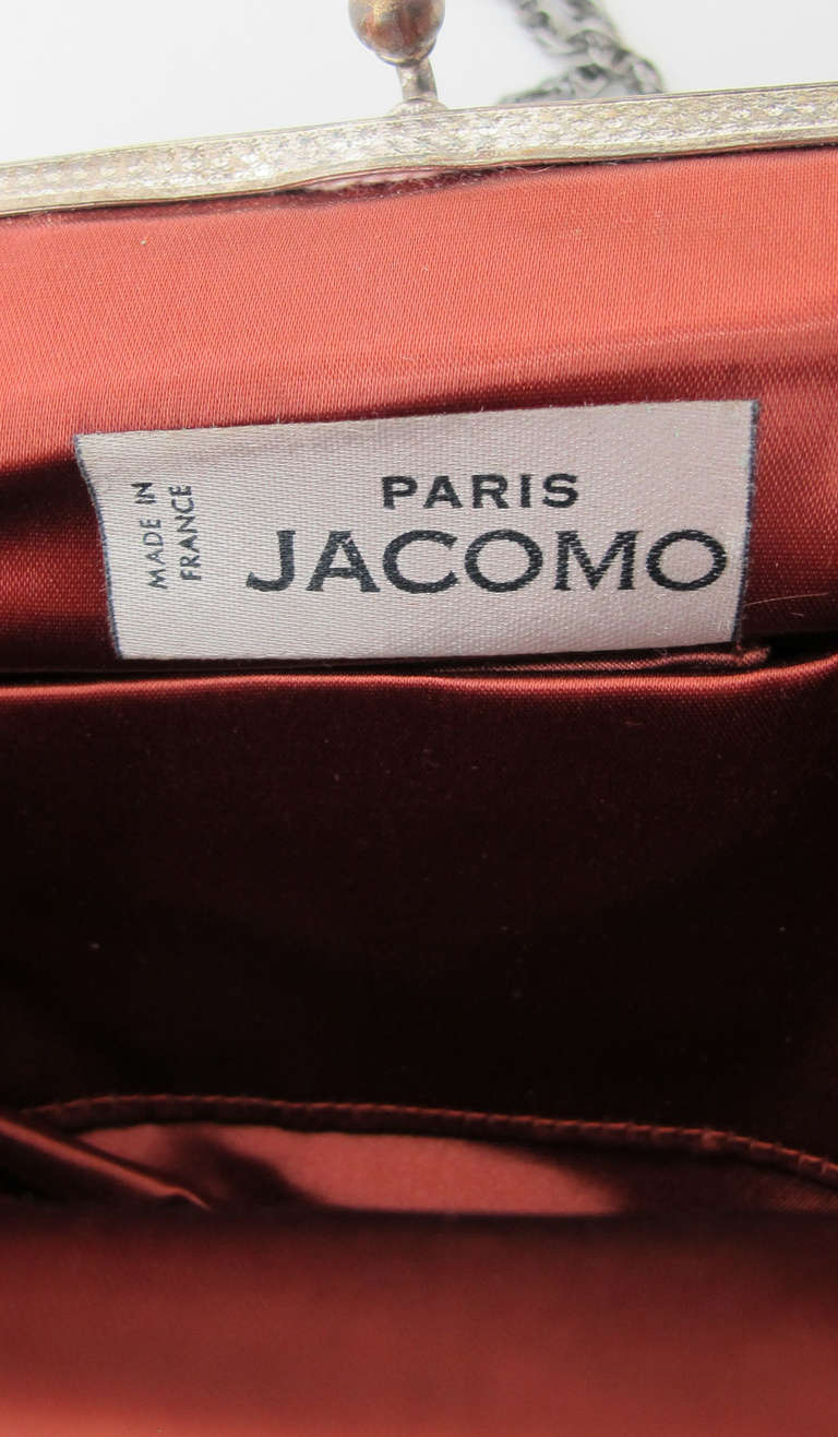 Rare 1960s Jacomo Paris jewel frame jade green suede evening bag 2