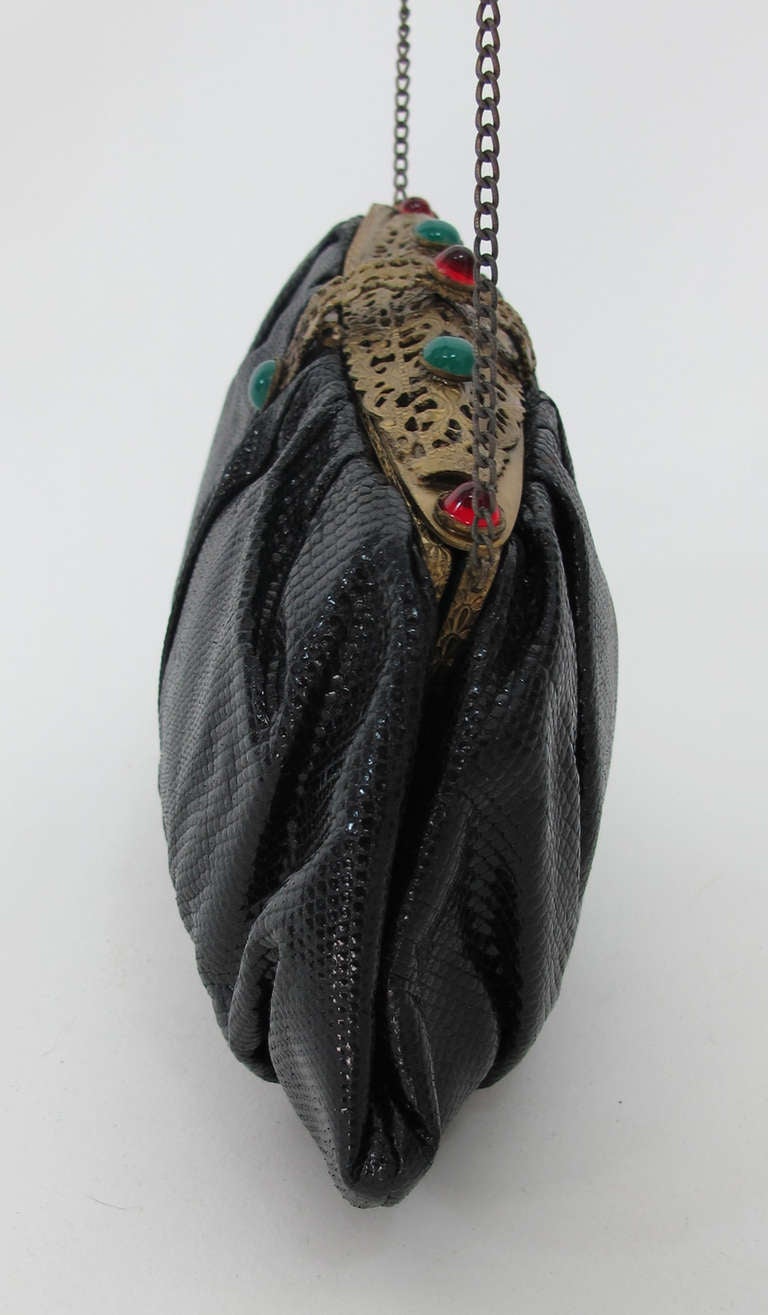 Women's Rare 1960s Jacomo Paris jewel frame black lizard evening bag