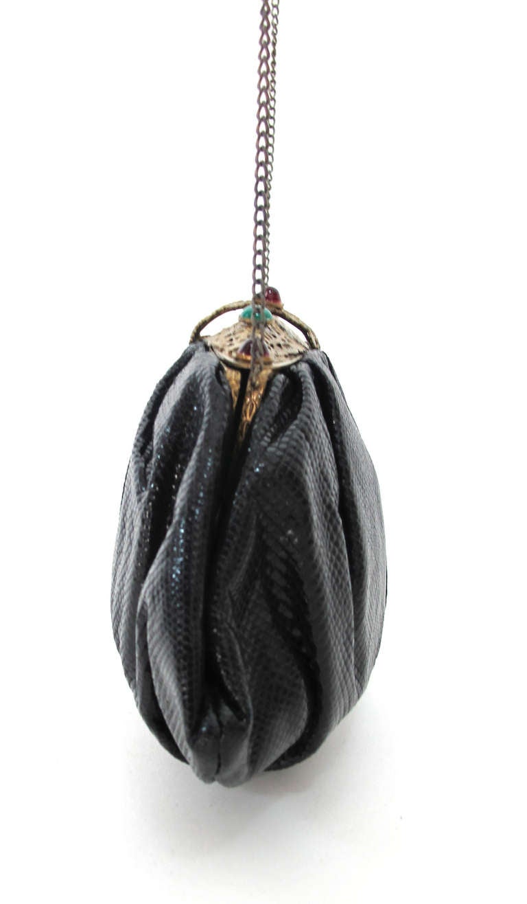Rare 1960s Jacomo Paris jewel frame black lizard evening bag 1