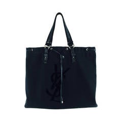 YSL Yves St Laurent black canvas & leather tote bag