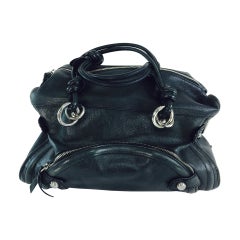 Costume National black leather double handle satchel handbag