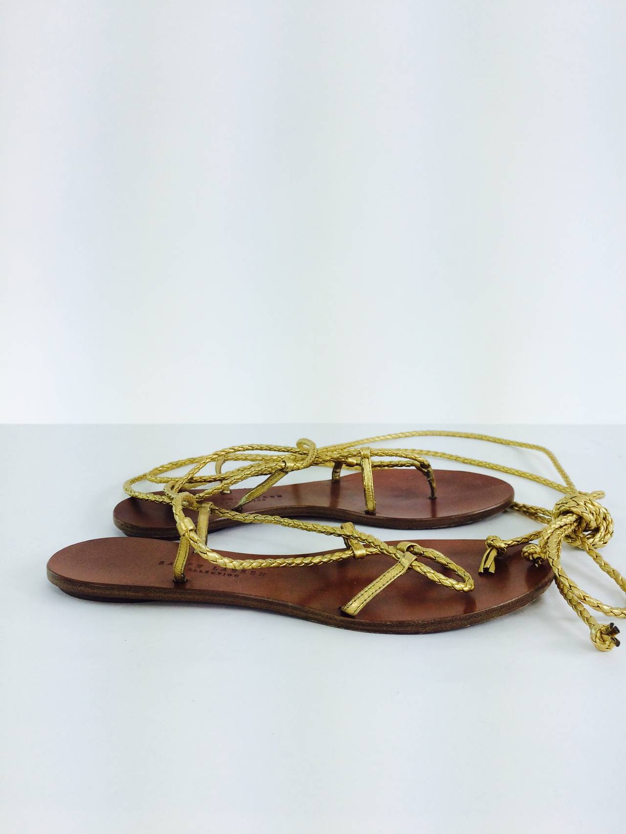 Ralph Lauren Collection gold leather gladiator sandals In Excellent Condition In West Palm Beach, FL