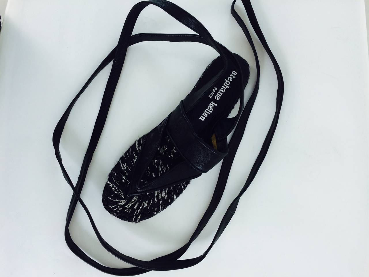 Stephane Keilan black leather & jute leg wrap espadrilles 1