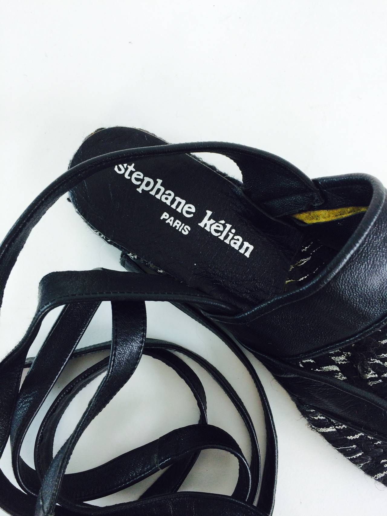Women's Stephane Keilan black leather & jute leg wrap espadrilles