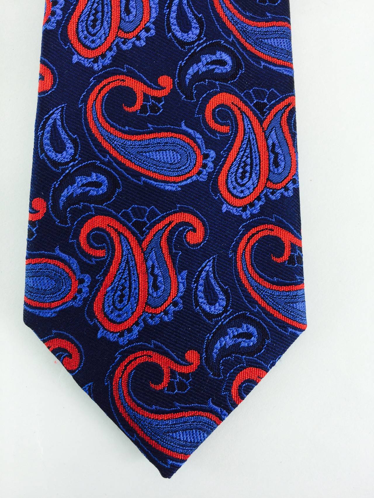 Turnbull & Asser navy blue, pale blue and red paisley silk twill tie in excellent condition.