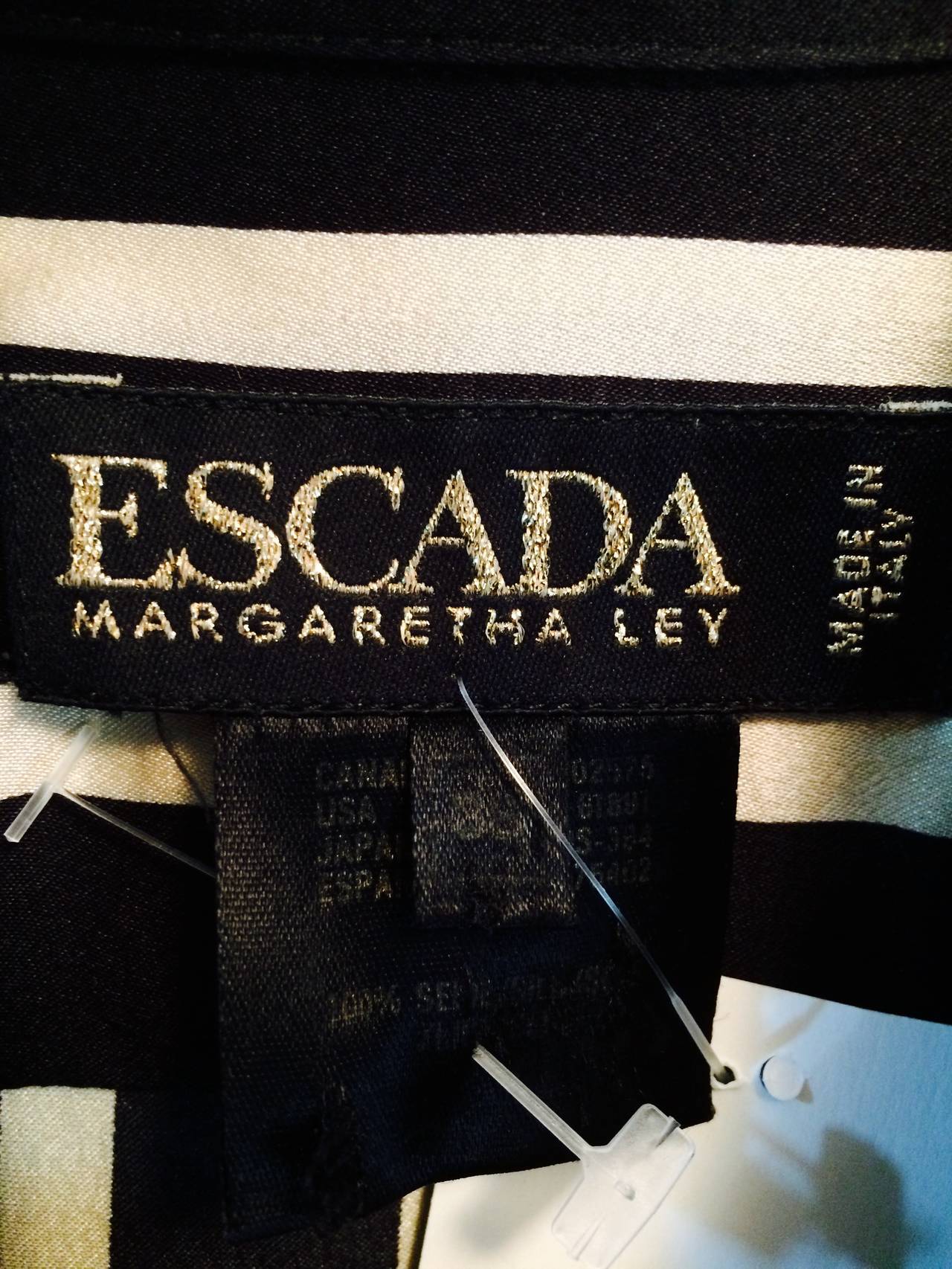 1980s Escada black & ivory silk stripe dress 5