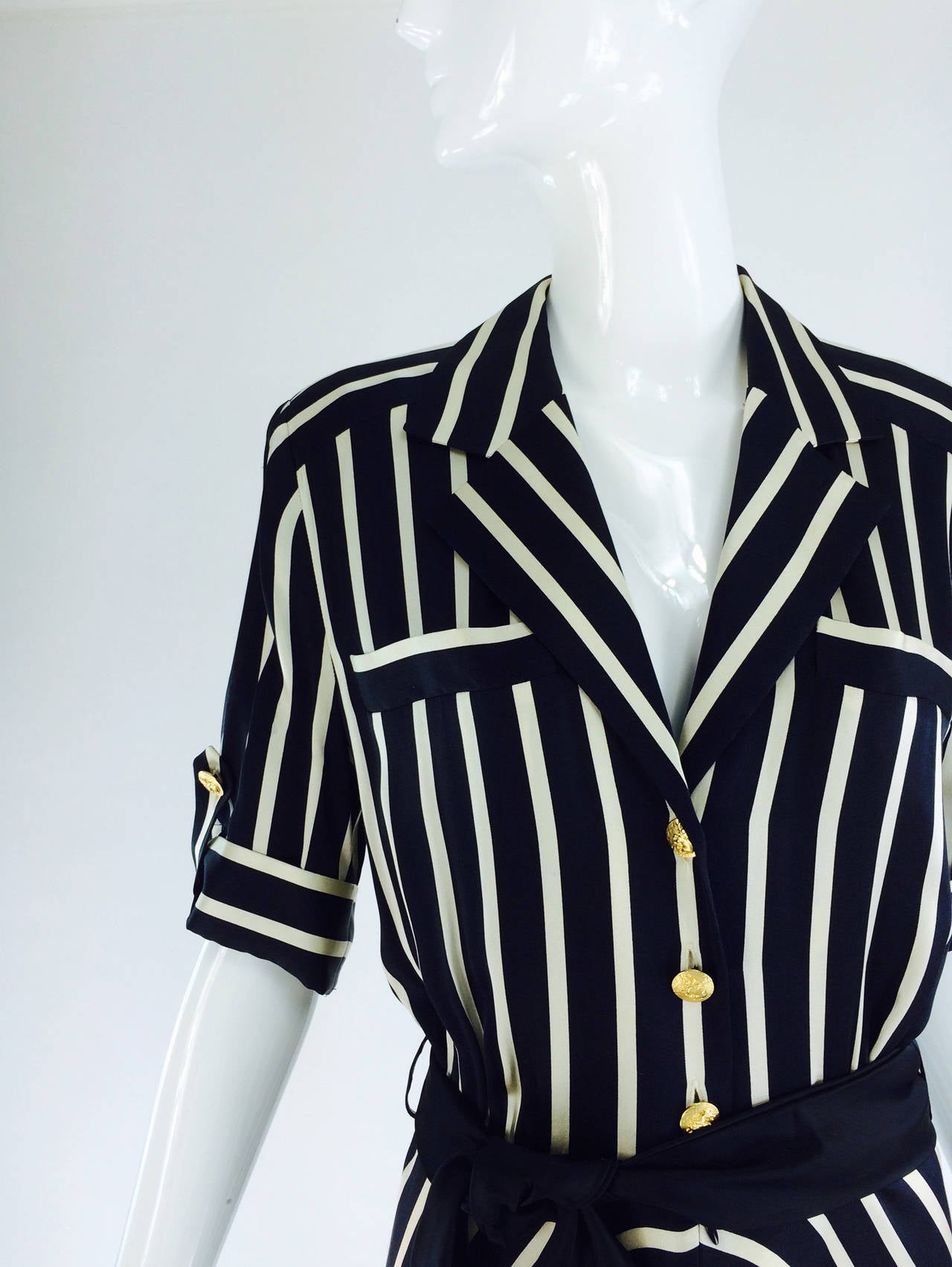 1980s Escada black & ivory silk stripe dress 3