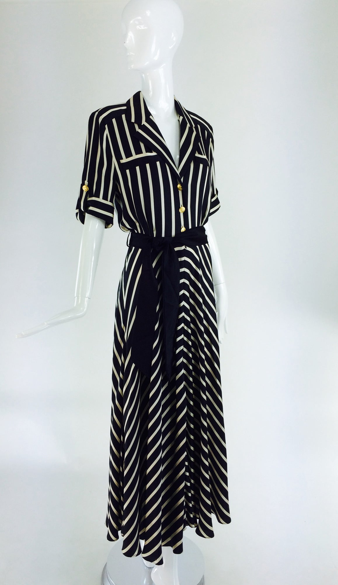 1980s Escada black & ivory silk stripe dress 2