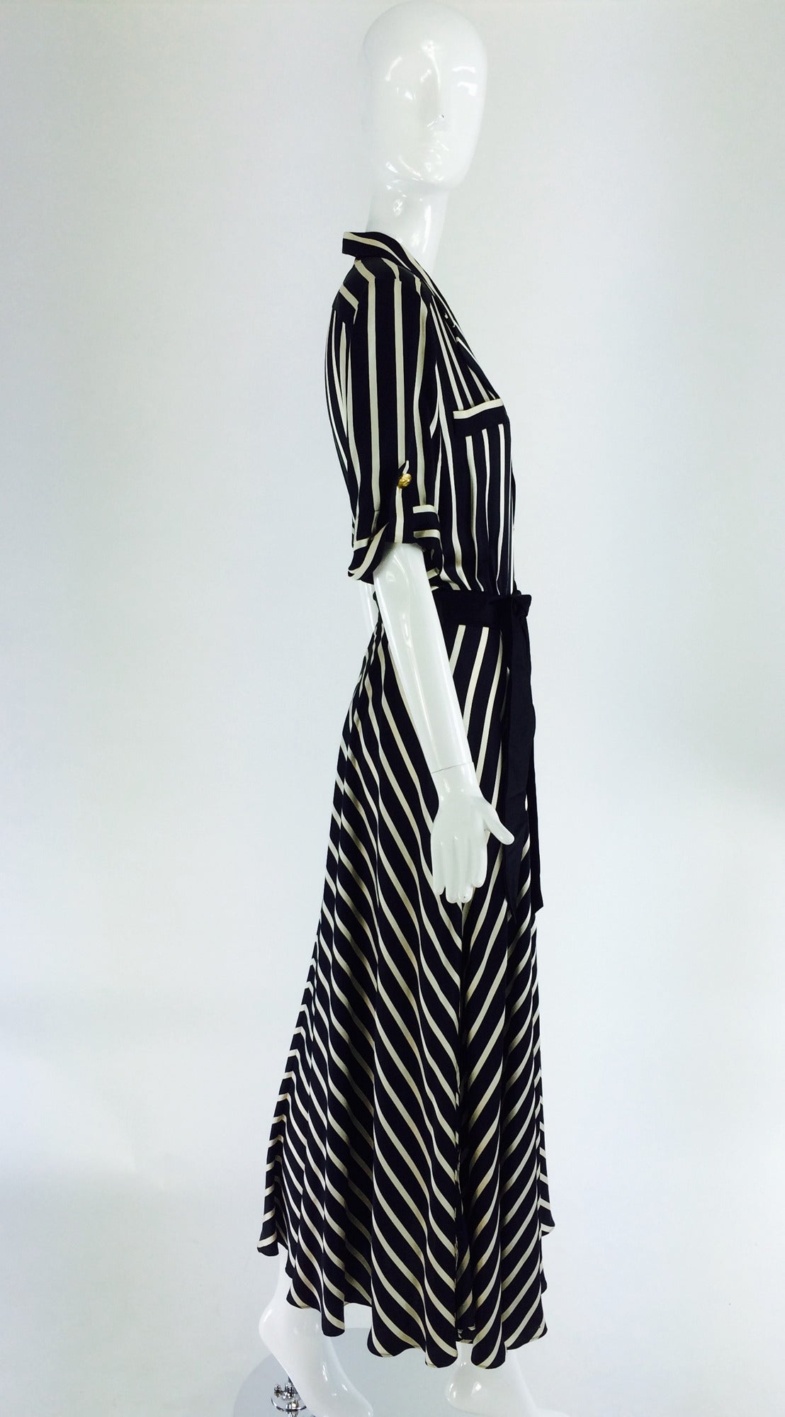 1980s Escada black & ivory silk stripe dress 1