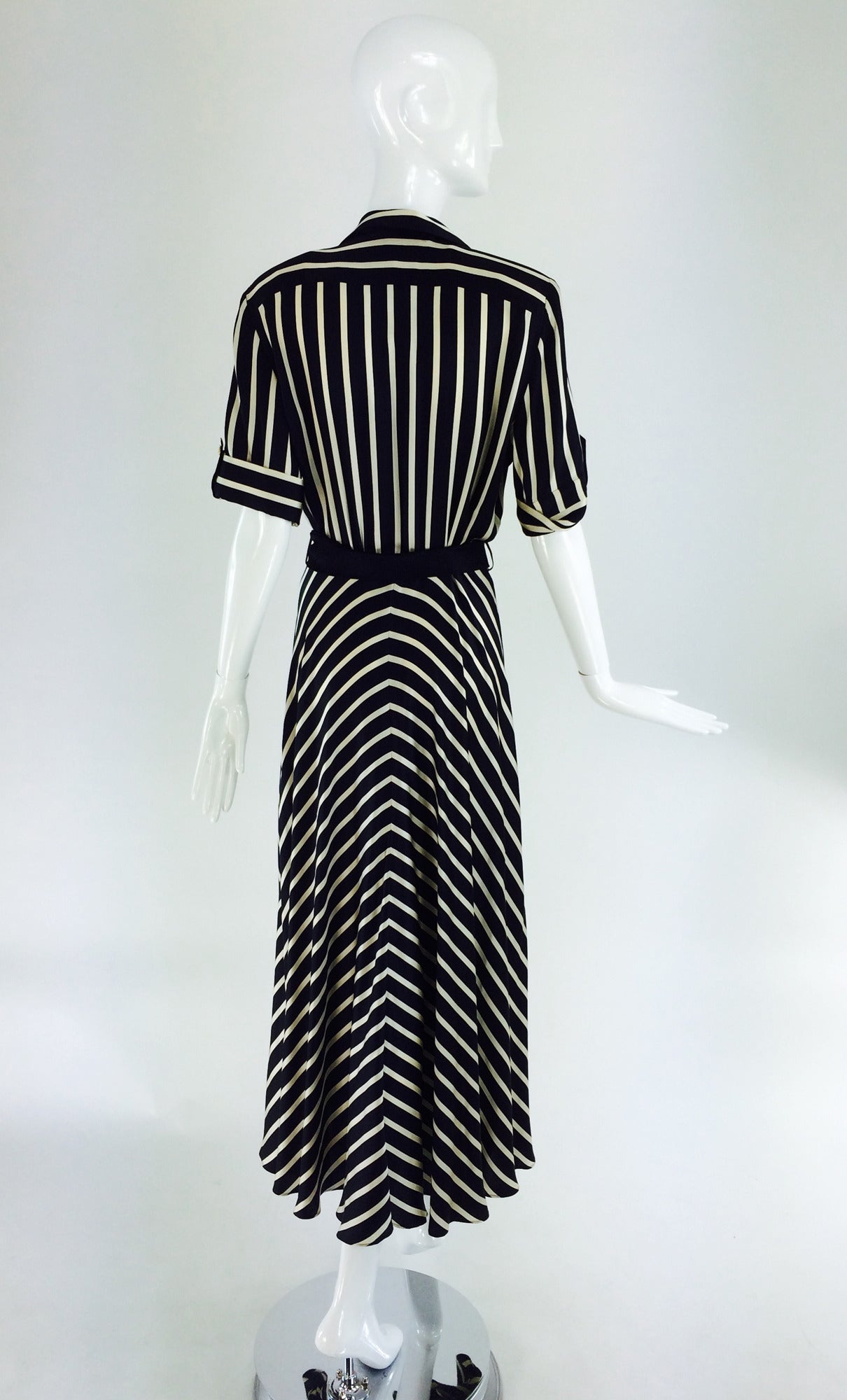 Women's 1980s Escada black & ivory silk stripe dress
