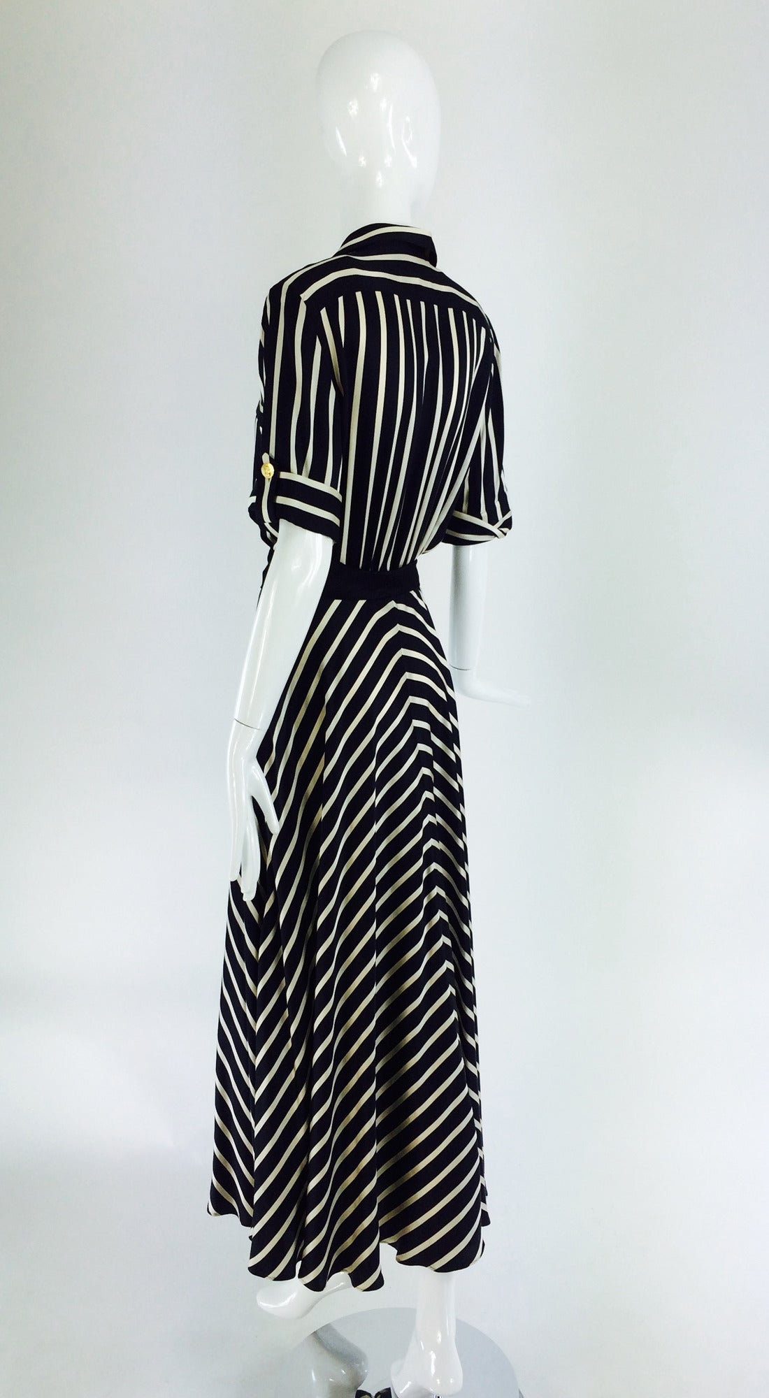 1980s Escada black & ivory silk stripe dress In Excellent Condition In West Palm Beach, FL