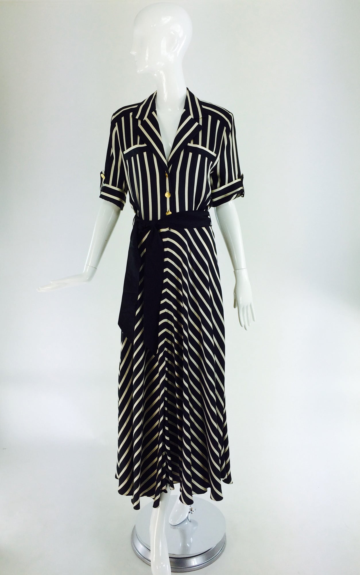 1980s Escada black & ivory silk stripe dress 4