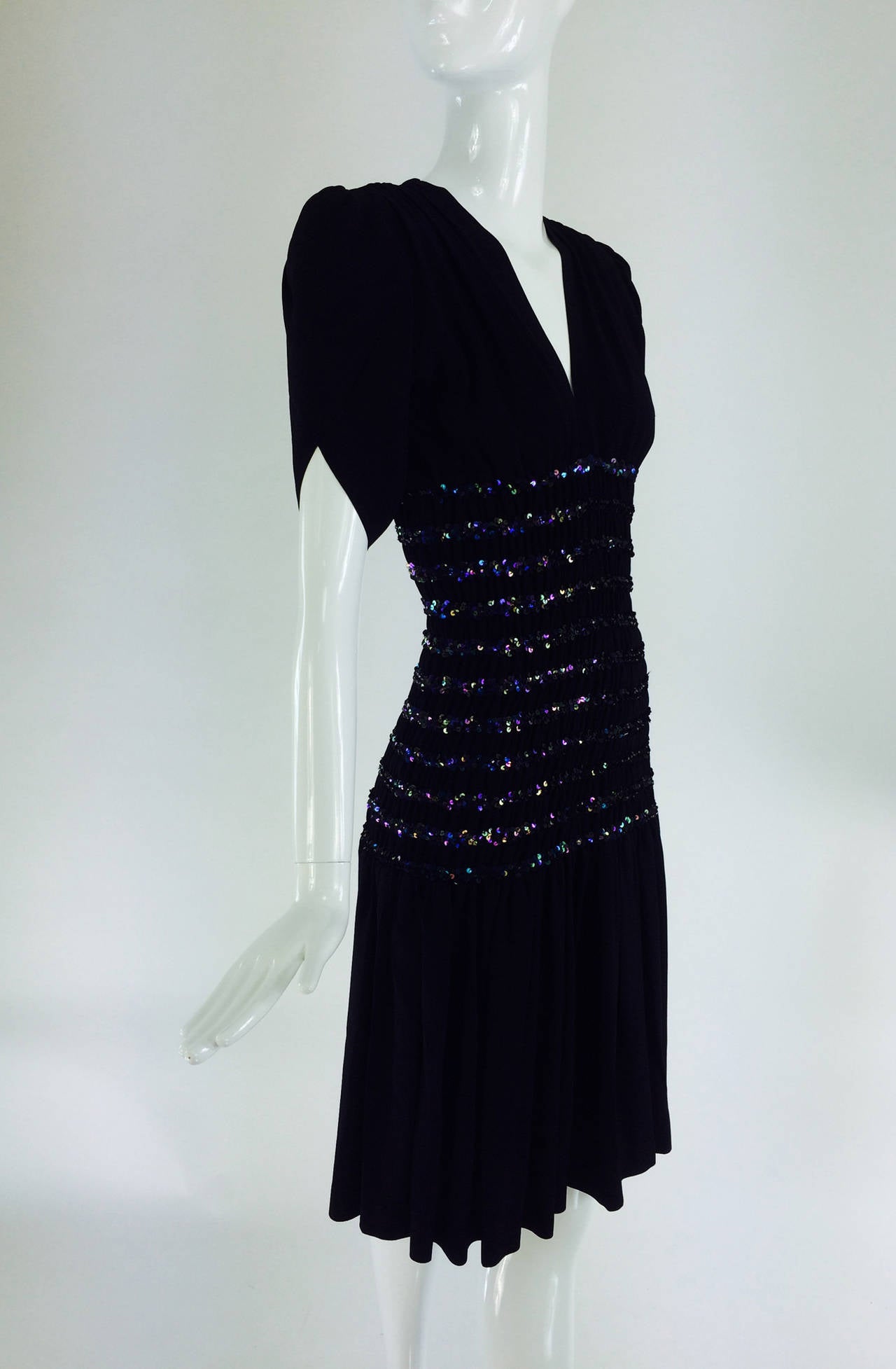 Black 1971 Yves St Laurent Liberation collection black crepe sequin dress