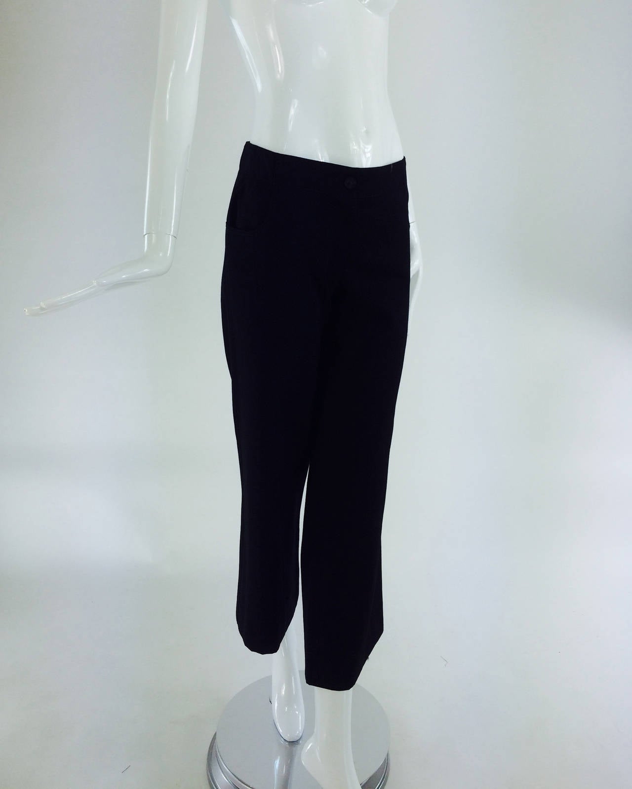 Black Chanel black wide leg cropped wool twill trouser 2008 For Sale