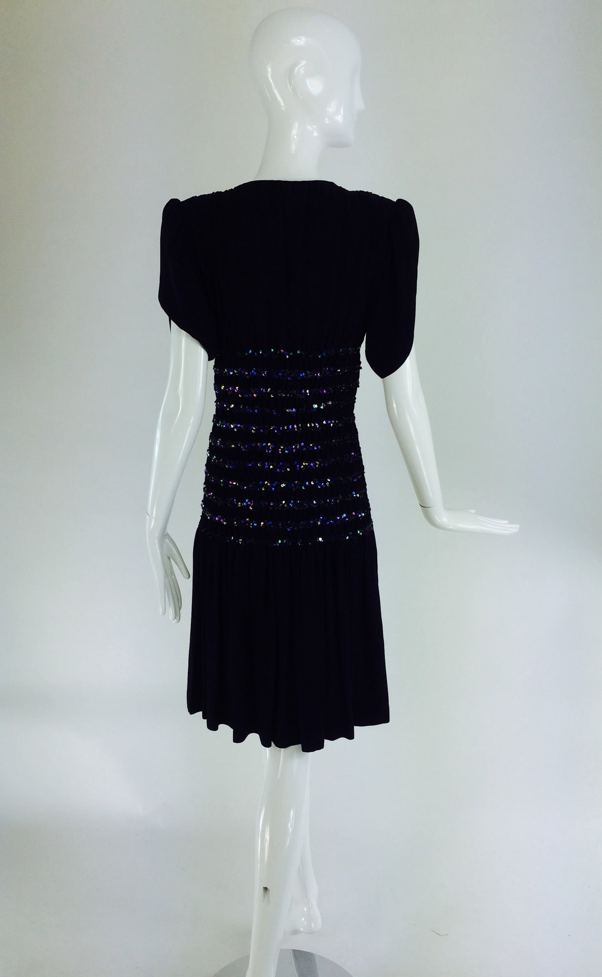 Women's 1971 Yves St Laurent Liberation collection black crepe sequin dress