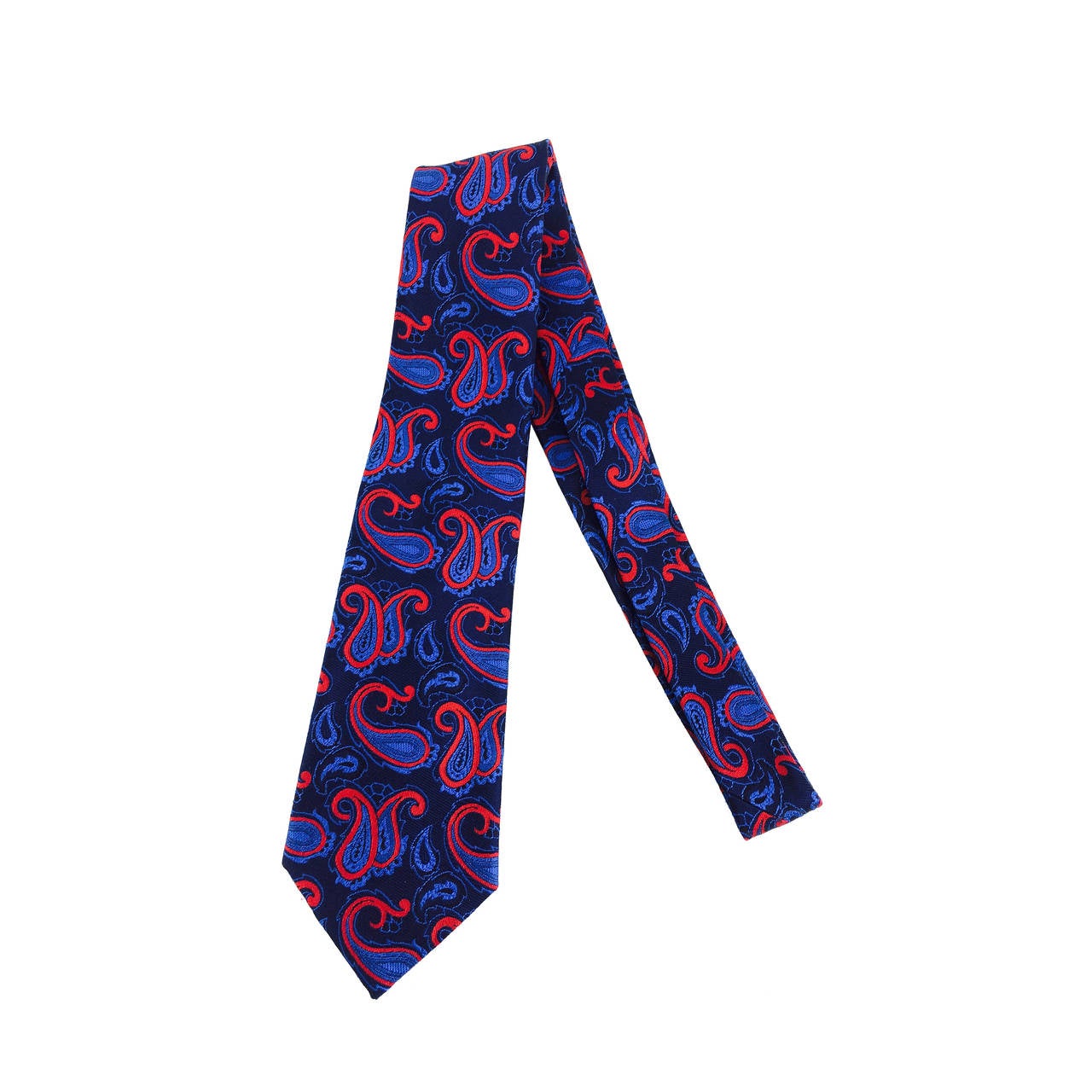 Turnbull & Asser navy blue & red paisley silk twill tie