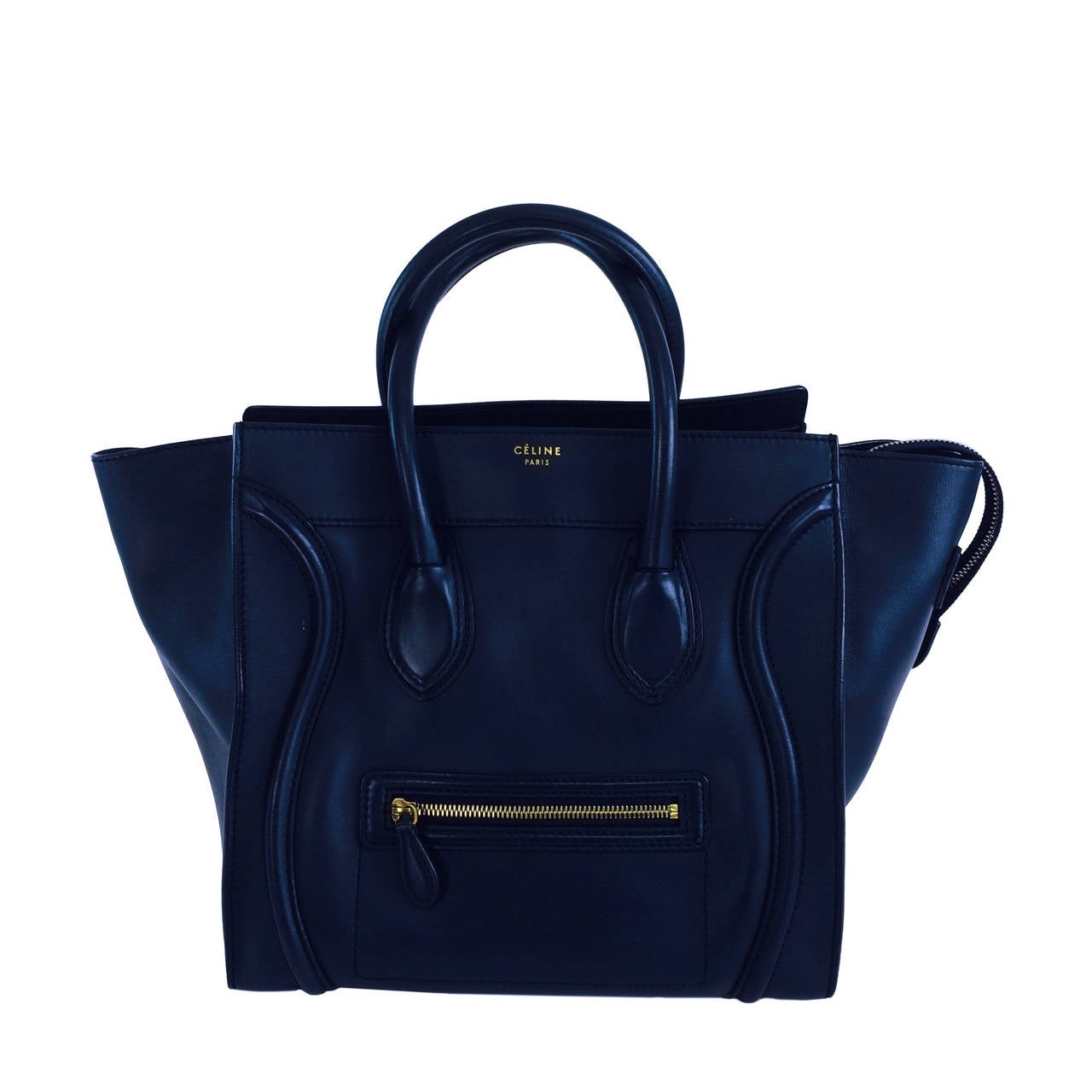 Celine mini luggage tote in navy blue smooth leather