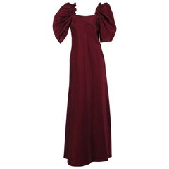 1960s Stavropoulos garnet silk renaissance inspired evening gown